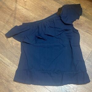 🔥NWT Giuliana  one shoulder ruffle blouse Navy blue Size Small p2p 15 inches 🔵
